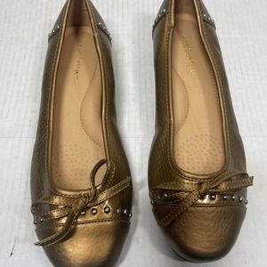ComfortView‎ Gold Faux Leather Snakeskin Print Studded Ballet Flats Womens Sz 8